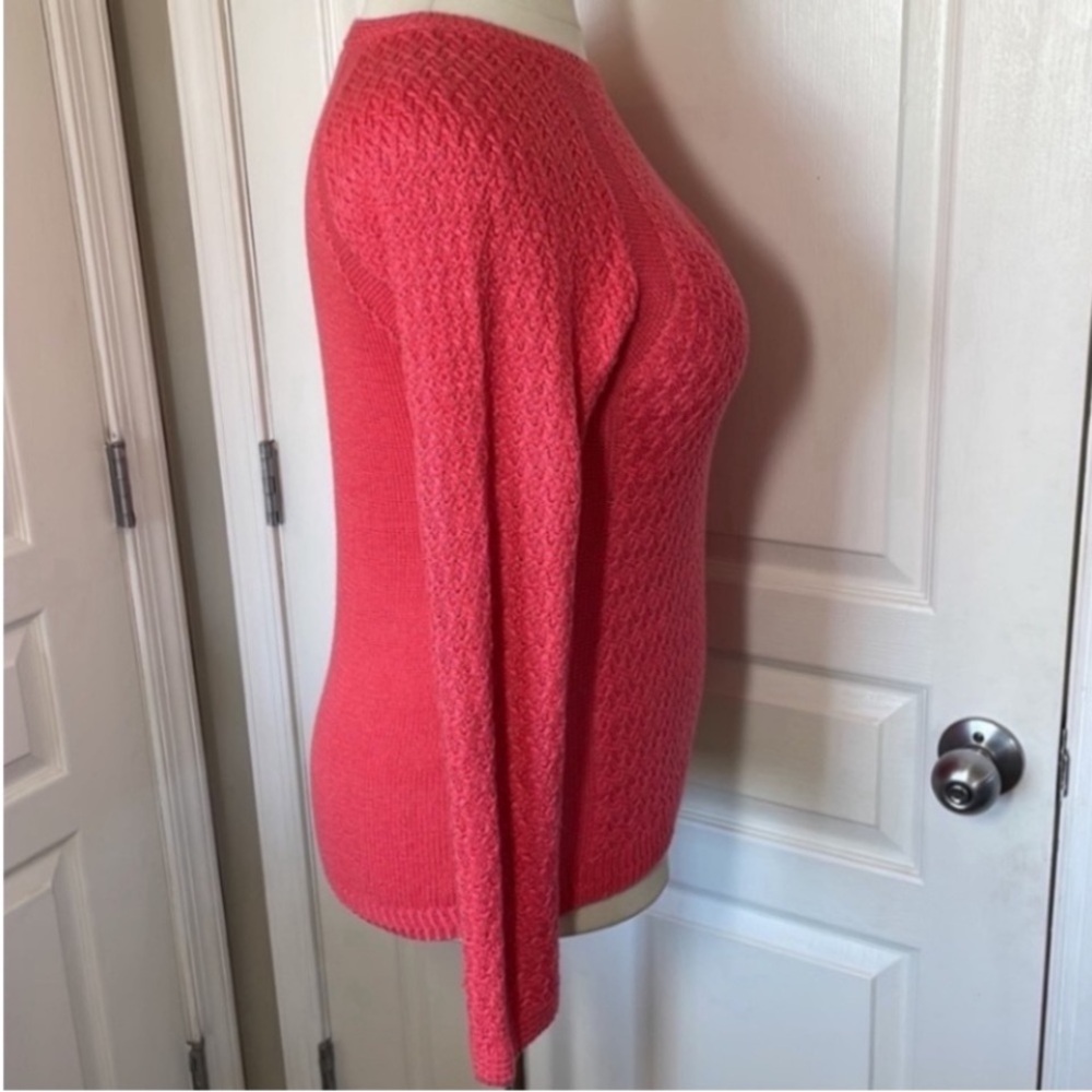 Jones NY Cable Knit Sweater Crewneck Coral Salmon Loose Weave Acrylic Fancy Gift - Picture 9 of 17